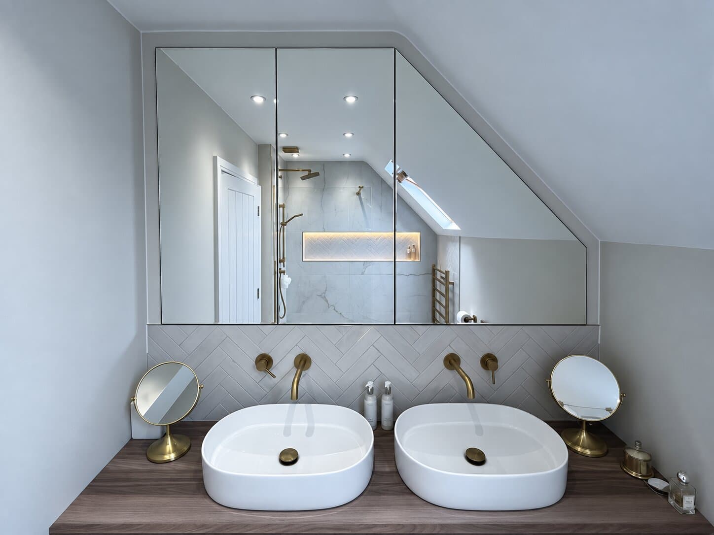 Angled bathroom mirror